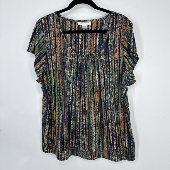 Liz Claiborne Woman top 3X Short Sleeve round neck colorful Boho Pattern Smocked - Picture 8 of 8